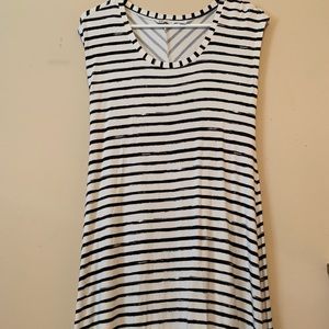 white and black striped dress